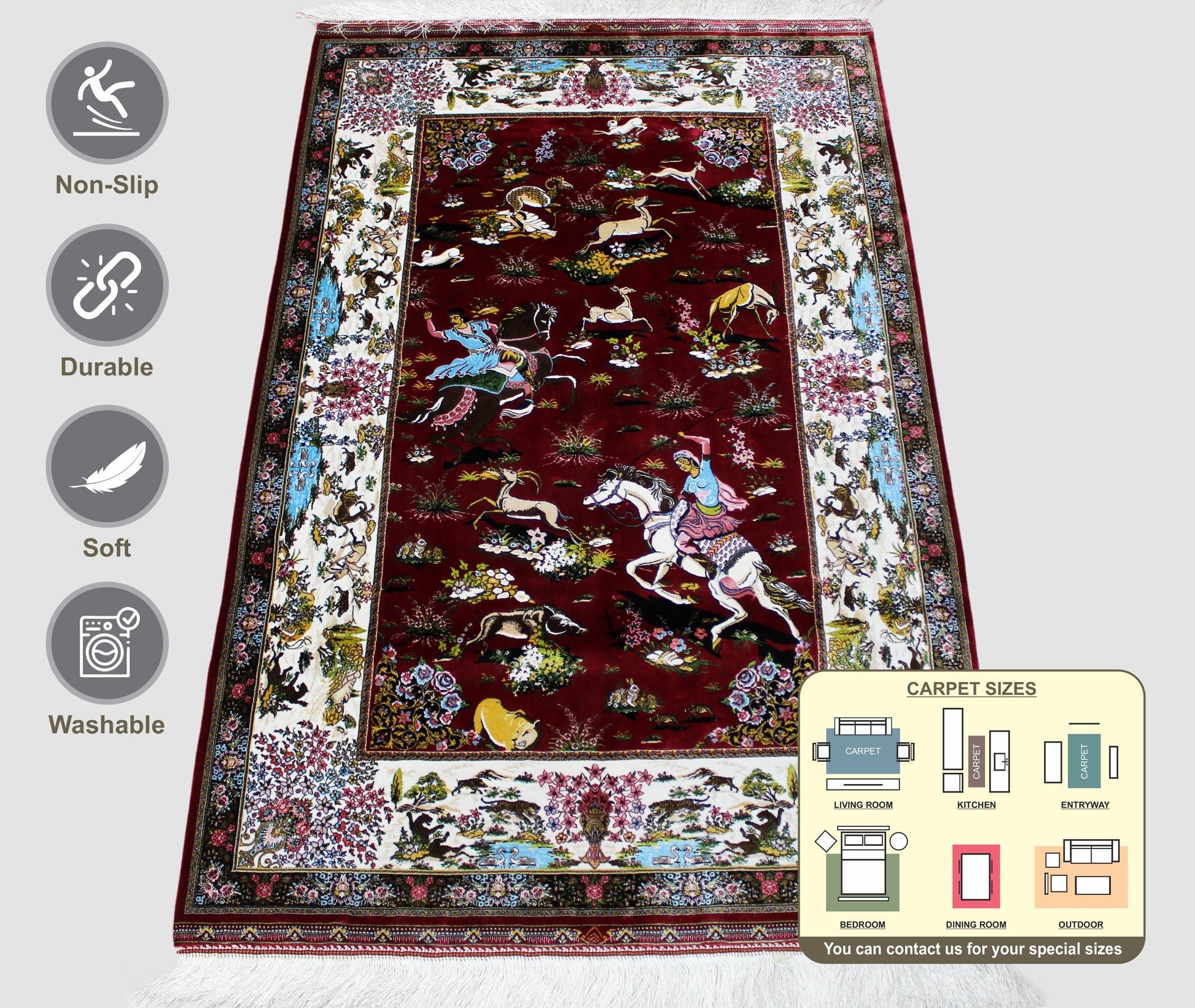 Qum Machine Made Silk Area Rug 150cm x 100cm – عش النورس للسجاد الشرقي