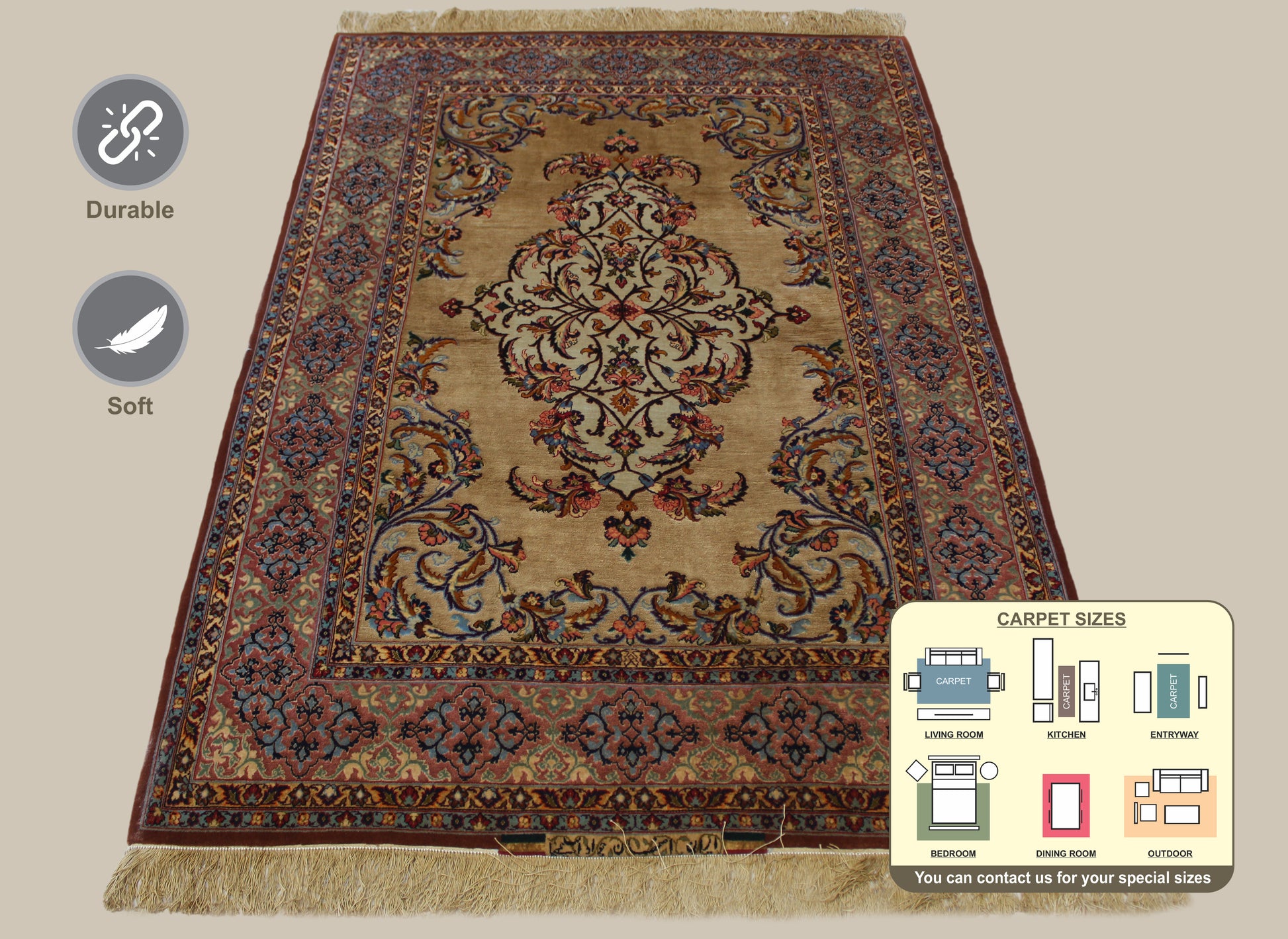 Isfahan Silk Area Rug 165cm x 110cm
